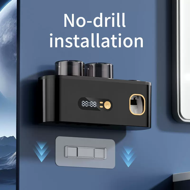 跨境紫外线杀菌牙刷架壁挂式刷牙杯收纳盒置物架智能牙刷消毒架