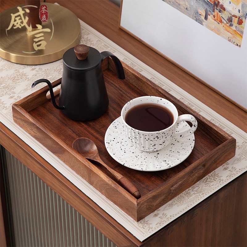 南美胡桃木酒店餐厅多用途收纳咖啡点心木质多功能提手收纳盘家用