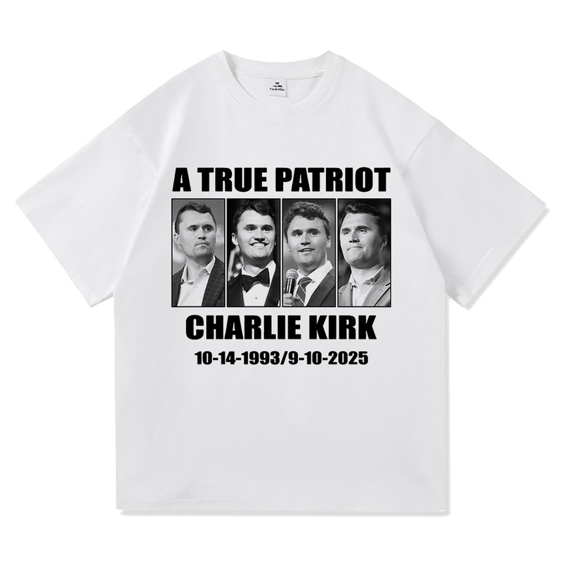 【欧码棉T】Charlie Kirk自由T恤时尚男/女原宿美学字母印花T恤中|undefined