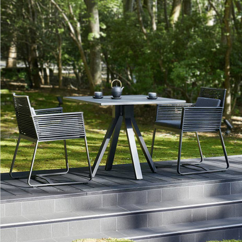 Silla de ratán al aire libre mesa de comedor y silla ratán nórdico impermeable mesa larga al aire libre jardín patio terraza balcón departamento de ventas Villa image 13