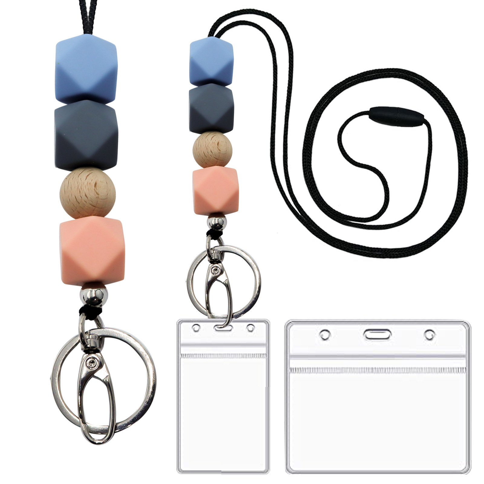 Amazon nuevo collar de insignia versátil maestro enfermera ID de estudiante Cordón de identificación de silicona con cuentas cordón llavero