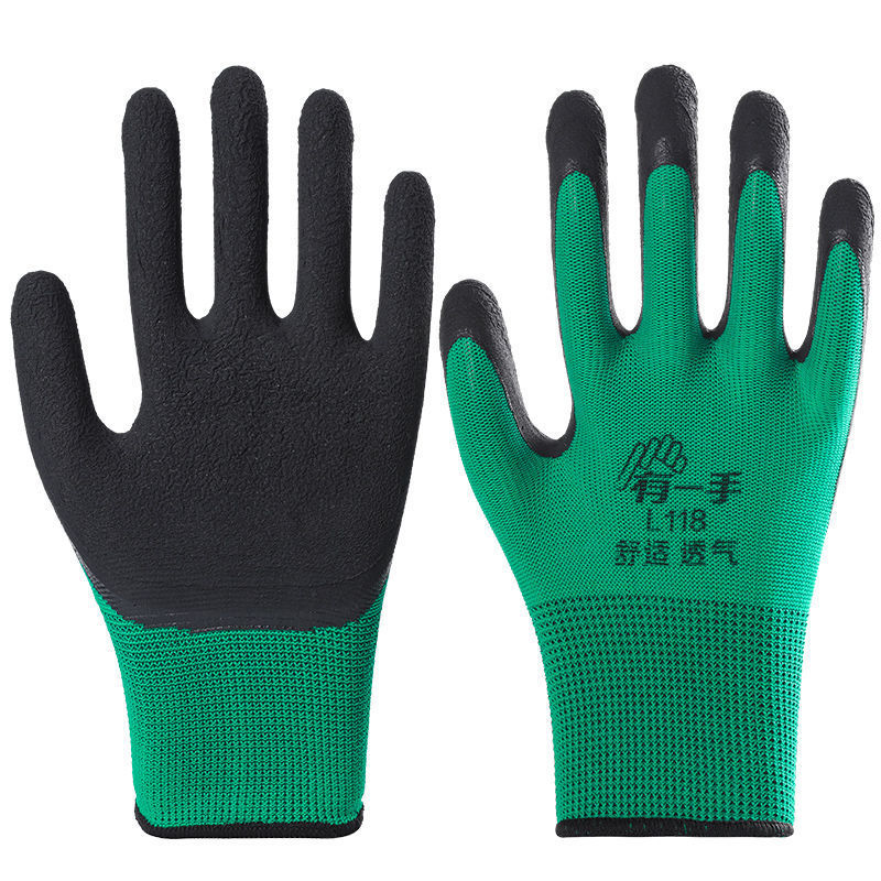 Guantes de goma L118 inmersión sitio de construcción delgada trabajo encolado de cuero trabajo de los hombres antideslizante engrosada cubierta de trabajo