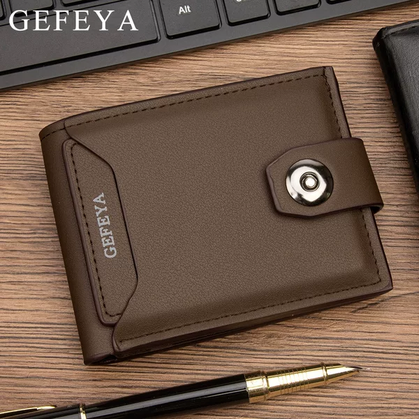 GEFEYA Men's Short Magnetic Buckle Wallet, Multi-card Slots with Zipper Coin Pocket, Business Casual Wallet, In Stock
