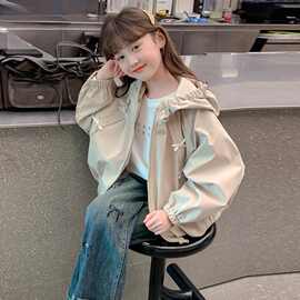 女童外套春秋款2026新款洋气宝宝秋季连帽上衣儿童秋装女孩冲锋衣