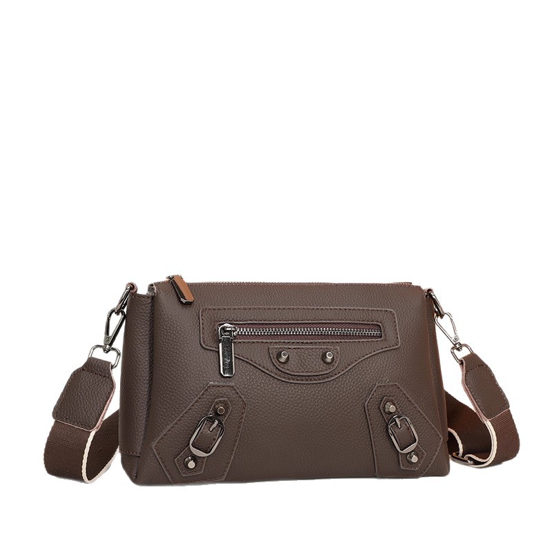 Top Grain Cowhide Leather Shoulder Bag For Women - Biker Style Fashion Simple Crossbody Square Bag With Multiple Compartments - Thumbnail 5
