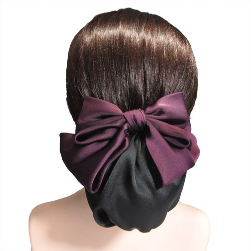 Fabric Large Bow Pouch Hair Net for Frizzy Short Hair, Professional Work Hair Net with Bow Hair Clip Hair Accessory