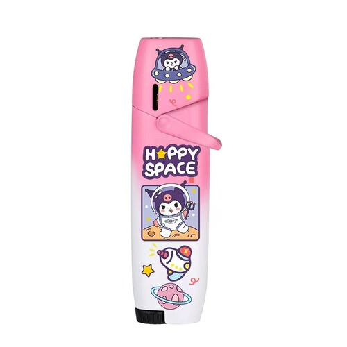The same Sanrio internet celebrity metal inflatable windproof lighter with anime cute strawberry bear and purple flames
