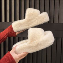 外贸7厘米毛毛拖鞋女厚底外穿2025新款秋冬季平底一字保暖棉拖鞋