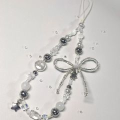 原創復古手機掛繩白色愛心蝴蝶結配飾相機甜美短款鏈條鏈輕奢新款