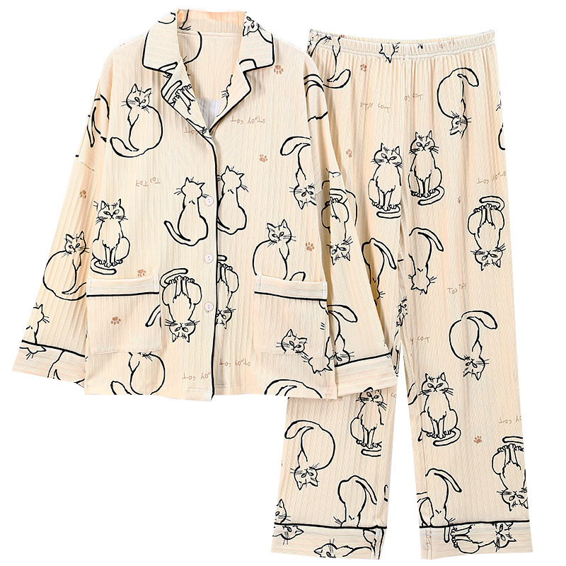Pijama de primavera y otoño de algodón de manga larga se puede usar fuera de tamaño grande delgado suelto encantador otoño y invierno ropa de casa set de moda