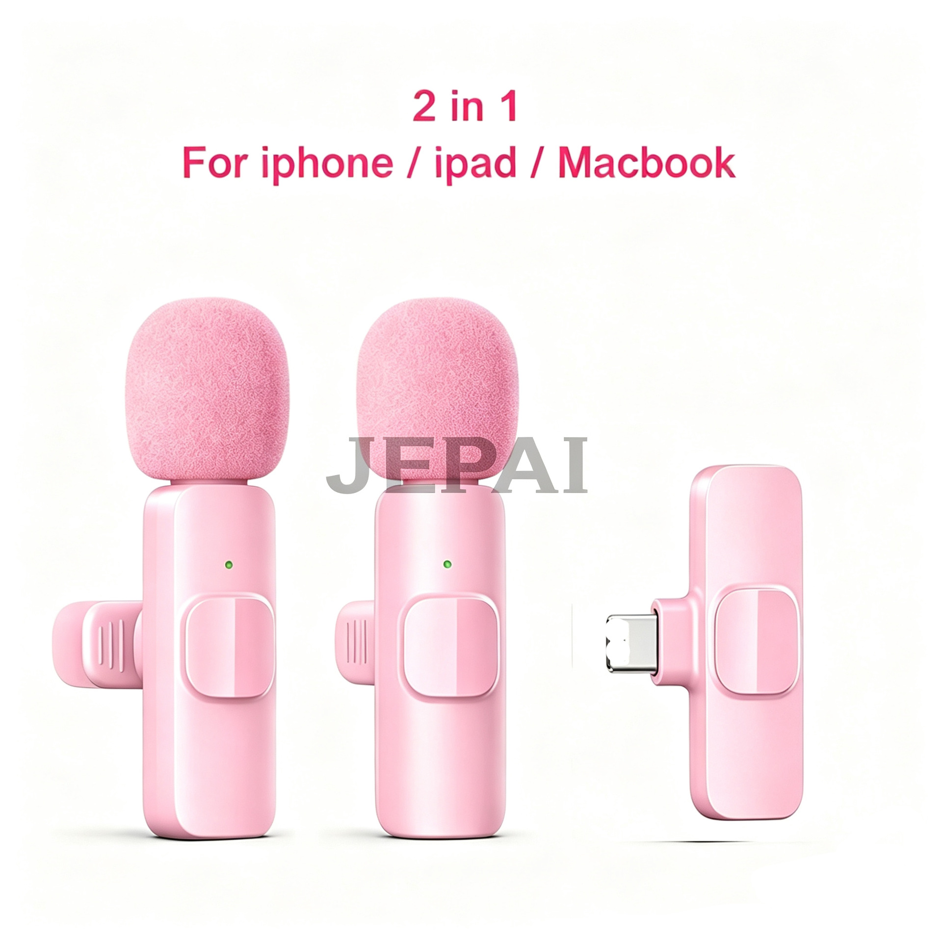Micrófono de collar inalámbrico K15K9 rosa, un remolque, dos teléfonos celulares blancos, transmisión en vivo, reducción de ruido, micrófono de pelo