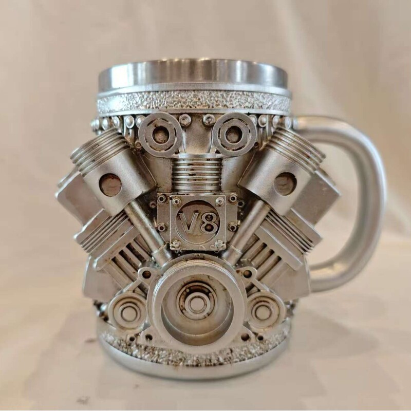ステンレスカップ-V8エンジンデザイン、12オンス手作り耐久性とファッション、自動車愛好家|undefined