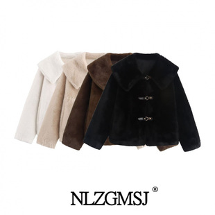 Autumn 2024 New Women's Clothing European and American Style Fashion Fur One Large Lapel Short Long Sleeve Fluffed Jacket