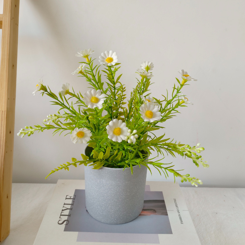 Simulación de flores en maceta pequeña margarita bonsai pequeño fresco pequeño conjunto de plantas en maceta falsas plantas de imitación al por mayor image 6