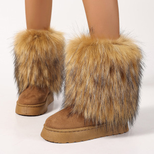 2024 new fluffy boots women's winter y2k hot girls fried street fashion cute warm thick bottom boots snow boots