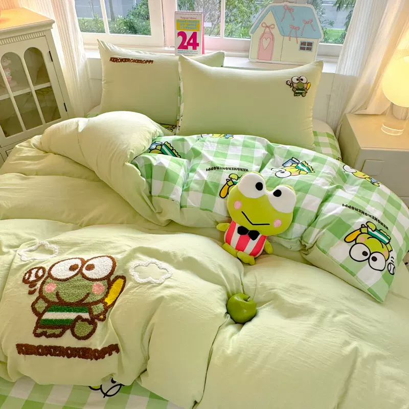 卡通全棉水洗棉床上四件套纯棉三件套儿童毛巾绣床品床笠被套床单