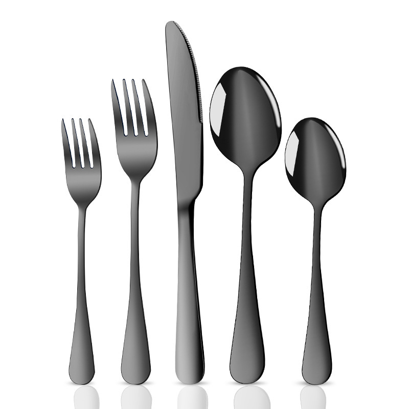 アマゾンクロスボーダー1010ステンレス食器セットチタンメッキマット黒洋食ステーキナイフフォークスプーン5セット|undefined