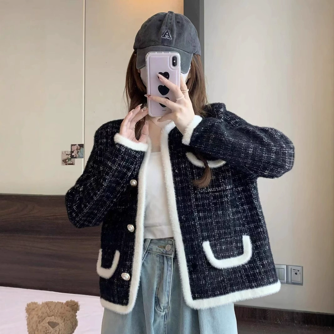 Трансграничное маленькое ароматное пальто женское осеннее зимнее 2024 новое темпераментное сетчатое нежное корейское короткое пальто