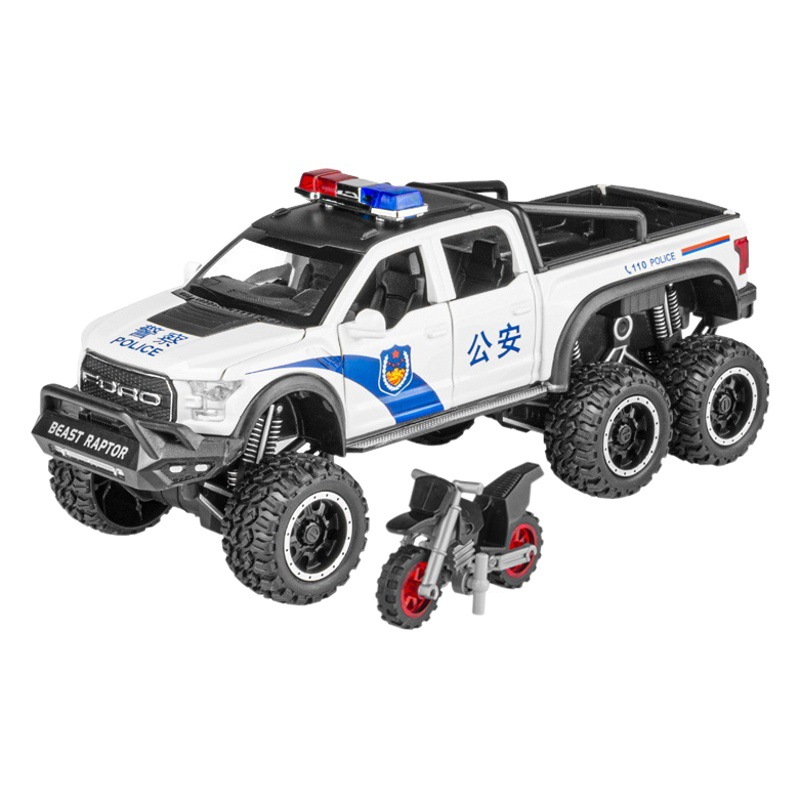 Modelo de coche de aleación de coche 1:28 Ford mengbird F150 coche policía Tire hacia atrás sonido y luz niño juguete coche modelo Decoración