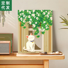 diy数字油画动物猫咪现代挂画治愈系手绘颜色填充客厅装饰画批发