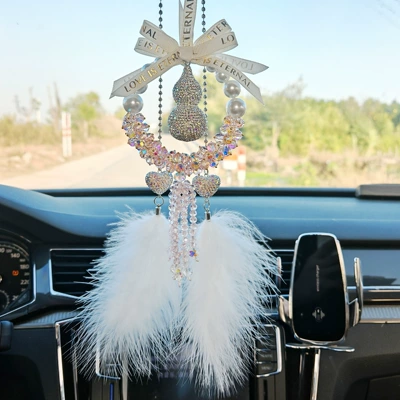 Car hanging, Pendant New High-End Car-Mounted - pink-strawberry-diamond-gourd-heart-colored-diamond-feather