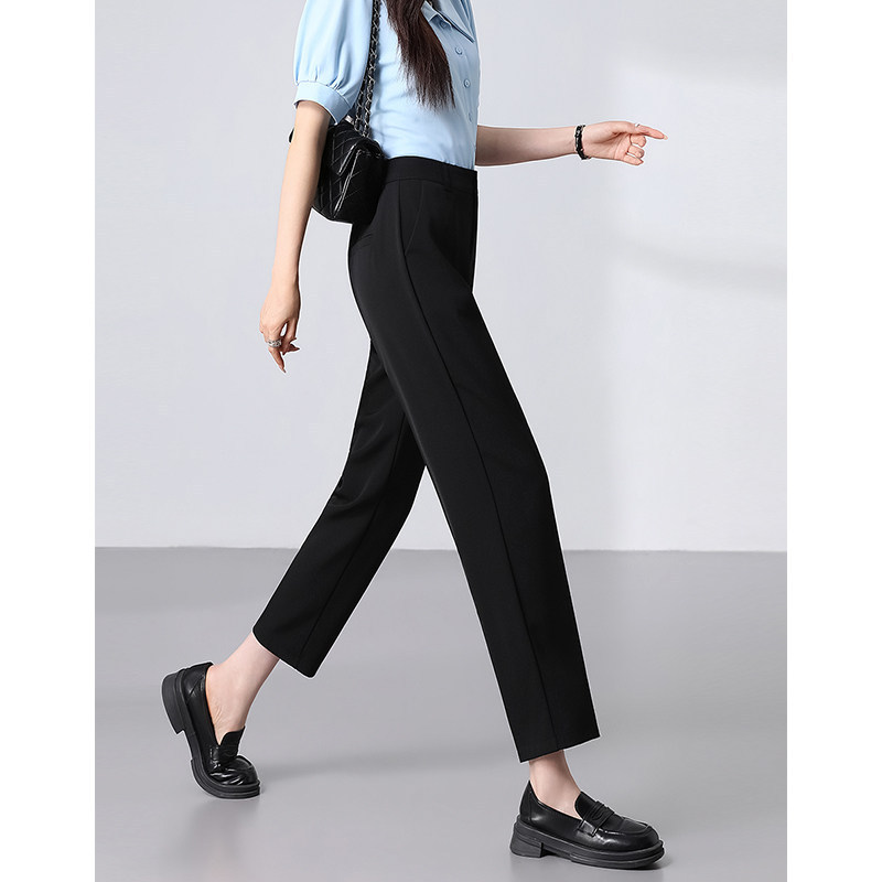 Black Commuter Suit Pants for Women, Summer Drapey Slim-Fit Plus-Size Cropped Cigarette Pants, Straight-Leg Interview Workwear Professional Pants Black Commuter Suit Pants for Women, Summer Drapey Slim-Fit Plus-Size Cropped Cigarette Pants, Straight-Leg Interview Workwear Professional Pants