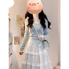 法式纯欲风温柔不规则假两件上衣女气质白色半身裙蛋糕裙潮春秋季