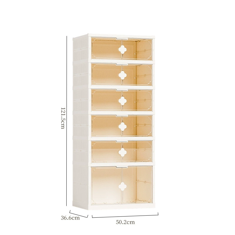 Folding Transparent Shoe Box (Stackable), Large-Capacity Double-Row Drawer, 50.2×36.6 cm, Cream White