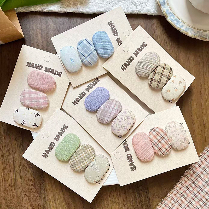 Korean Style Sweet Dopamine Fabric Children's Hairpin Macaron Color Cute Versatile Oval Hairpin Bangs Side Clip