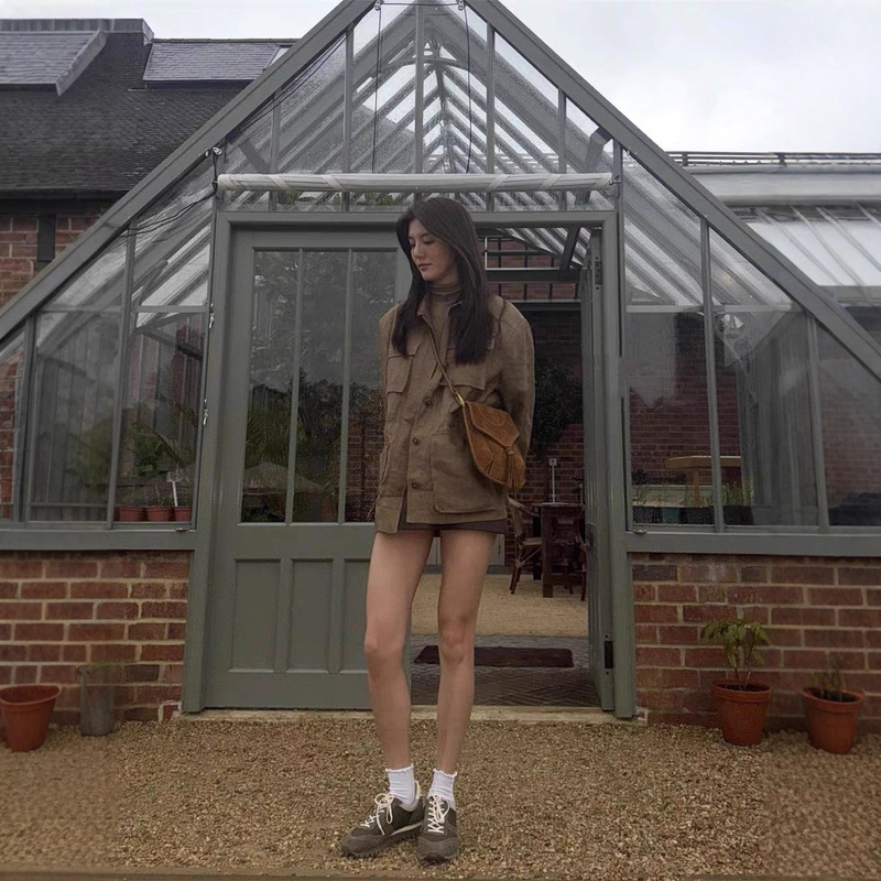 Same Style as Wu Qianyu, Early Autumn Old Money Series Linen Dark Mustard Yellow Hunting Jacket Women's Workwear Top