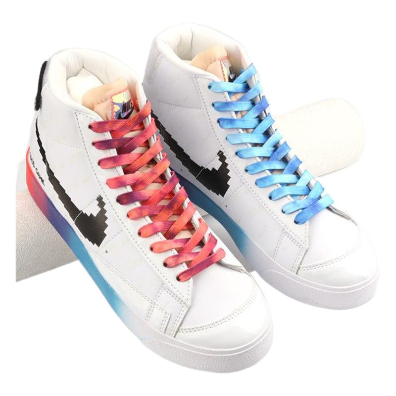 Colorido impreso corbata teñida cordones personalidad aj1 8mm de doble capa plana deportes zapatos blancos ins moda floración cordones