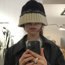 宁艺卓同款/ins博主百搭纯色针织渔夫保暖拼色毛线帽盆帽男女街头