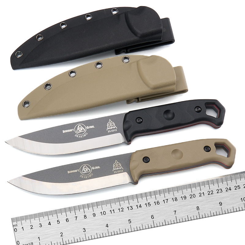 外贸热销户外刀求生直刀高硬度一体带K鞘战术刀随身便携水果小刀