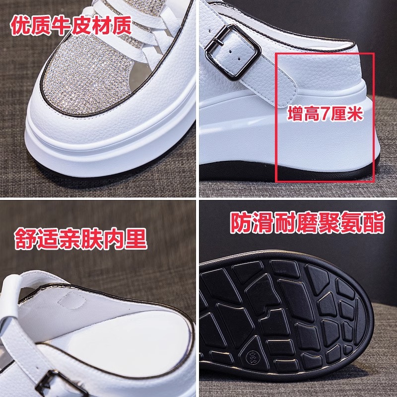 Media zapatilla de diamante de agua de Baotou con suela gruesa para mujeres en verano con 2024 nueva moda y sandalias de cuero casual verde