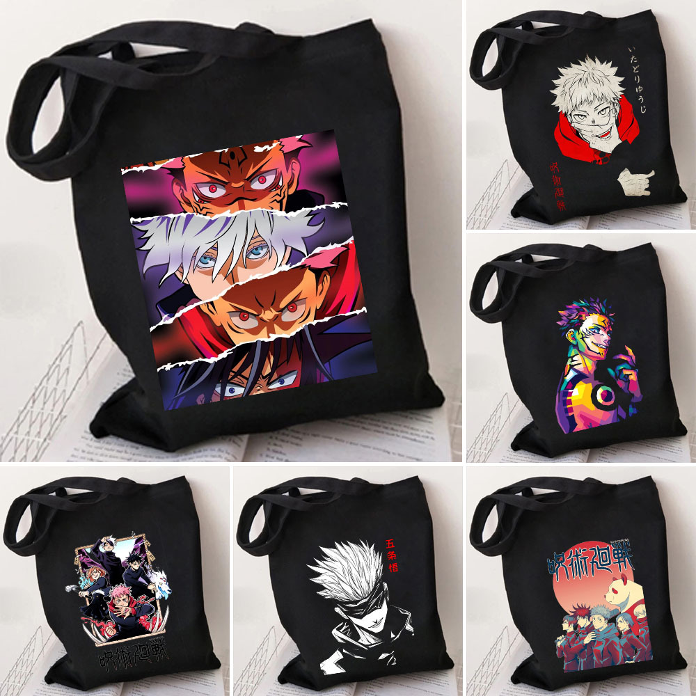Jujutsu Kaisen cinco piezas Wu bolsa de lona impresa bolsa de hombro bolsa plegable bolsa de compras portátil comercio exterior global