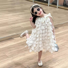 2024 Spring Korean Women's Children's Summer New Style Elegant Petal Sleeveless Dress Baby Strap Backless Dress Trendy