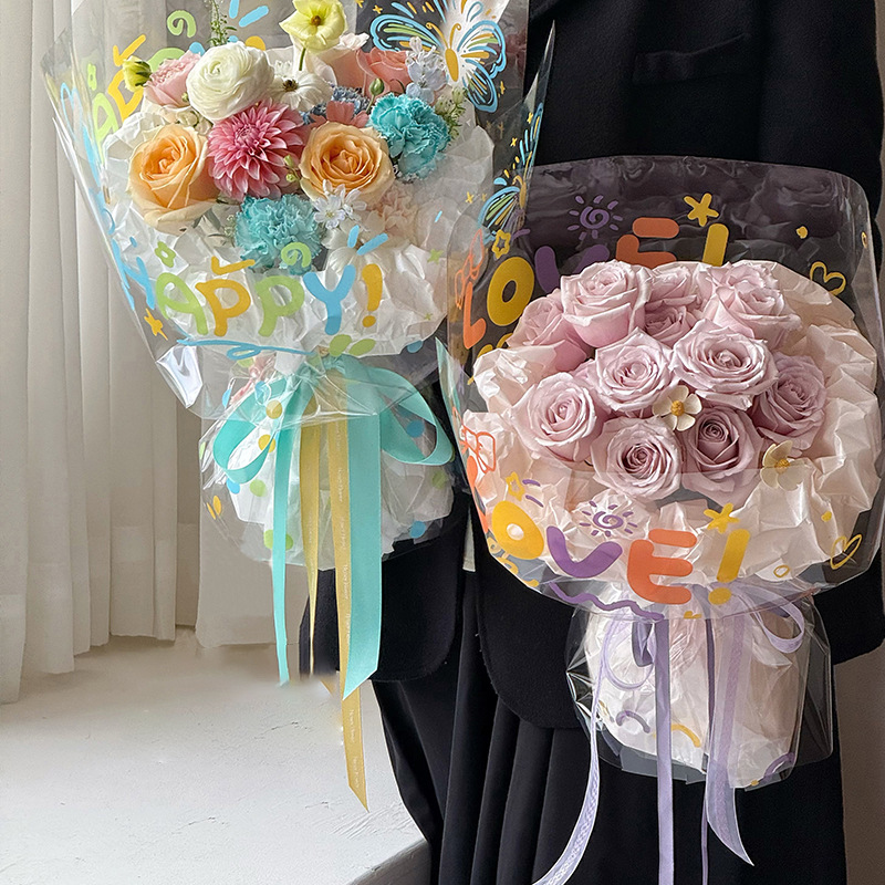 Qisejin celofán serie verano colorido bricolaje papel de embalaje hecho a mano floristería material de embalaje floral