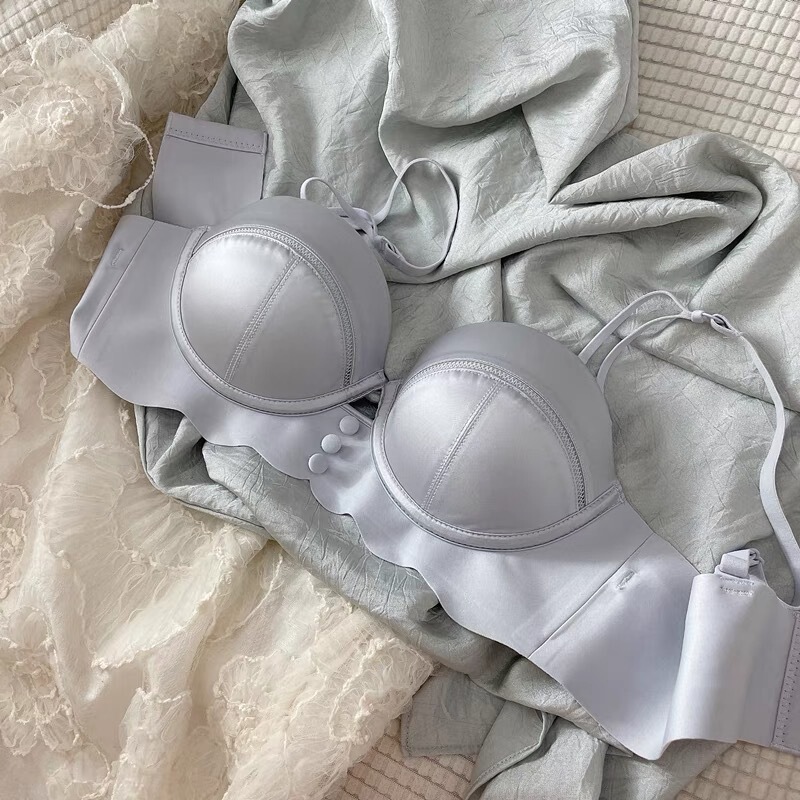 Satin Half Cup Japanese Pure Desire Sexy Strapless Small Chest Gathered Special Non-rimmed Bra Underwear suit Satin Half Cup Japanese Pure Desire Sexy Strapless Small Chest Gathered Special Non-rimmed Bra Underwear suit