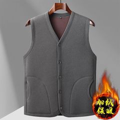秋冬の中高年男性のベルベットは保温馬甲コート老人の肩を厚くして、お父さんは保温おじいさんのベストを着ている