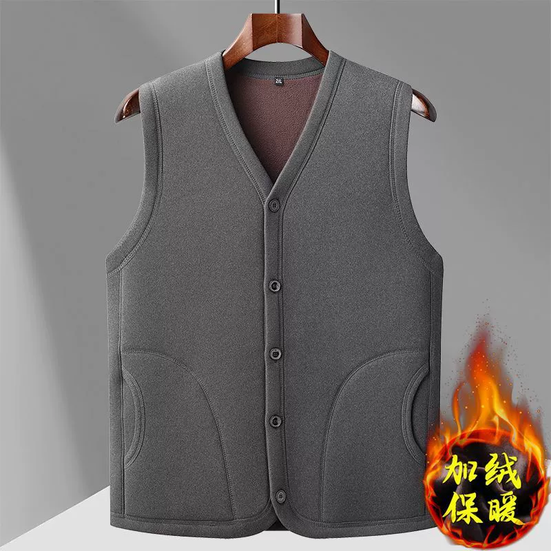 Осень и зима для пожилых мужчин с плюшевым толстым теплым жилетом