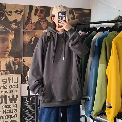 Men's sweatshirt 2024 spring and autumn new solid color versatile hooded jacket trendy brand loose casual wear sports top