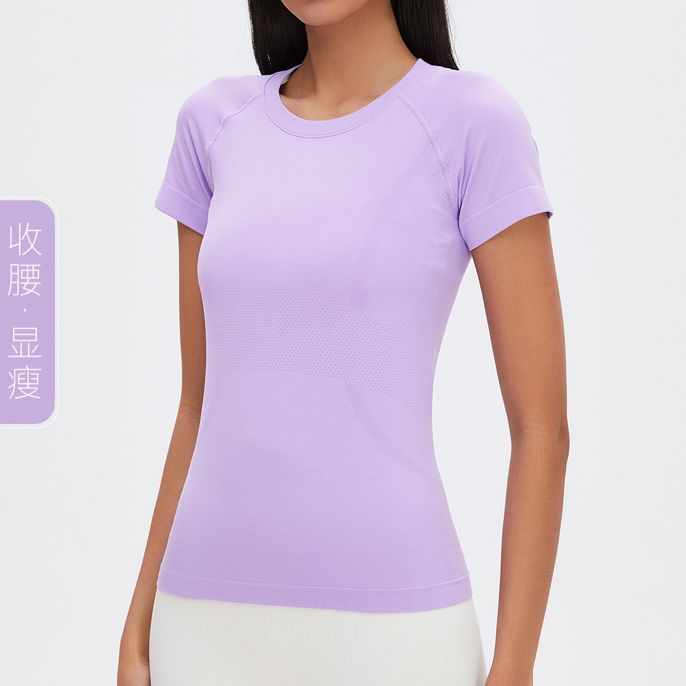 Amazon Camiseta de manga corta básica todo partido ropa de yoga sin costuras desnuda deportes superior ropa de fitness de secado rápido para las mujeres