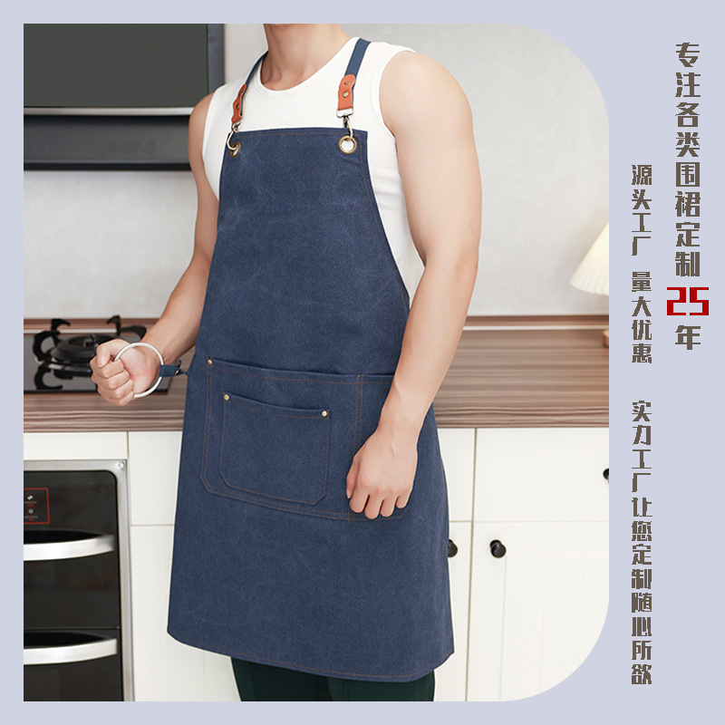 Verano transfronterizo nuevo delantal cocina hogar trabajo trabajo sucio y resistente al desgaste delantal de lona gruesa con logotipo impreso