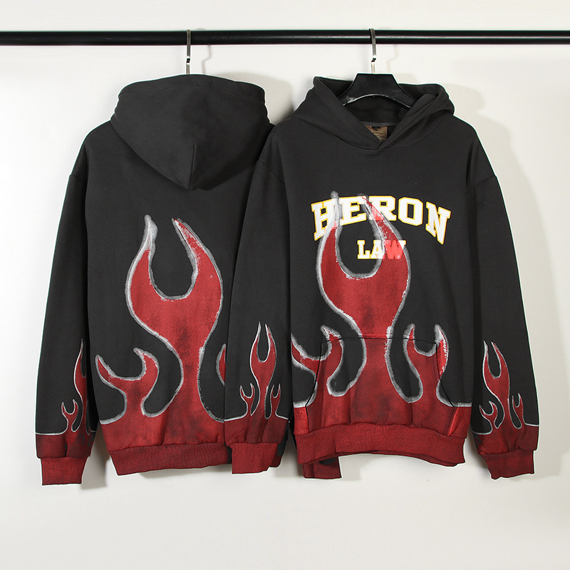 Jaqueta de algodão puro Tott masculina e feminina American High Street Flame Unicorn Arm Printed Hoodie Trend_voghion.com