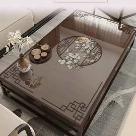 新中式PVC镂空印花半透明软玻璃茶几垫防水防油免洗餐桌电视柜垫