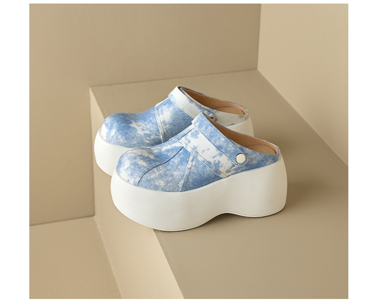 Dép cao gót platform đế dày 8 cm phong cách Trung Hoa, mũi kín, xỏ lười, hai kiểu mặc — màu xanh nhạt chi tiết 21