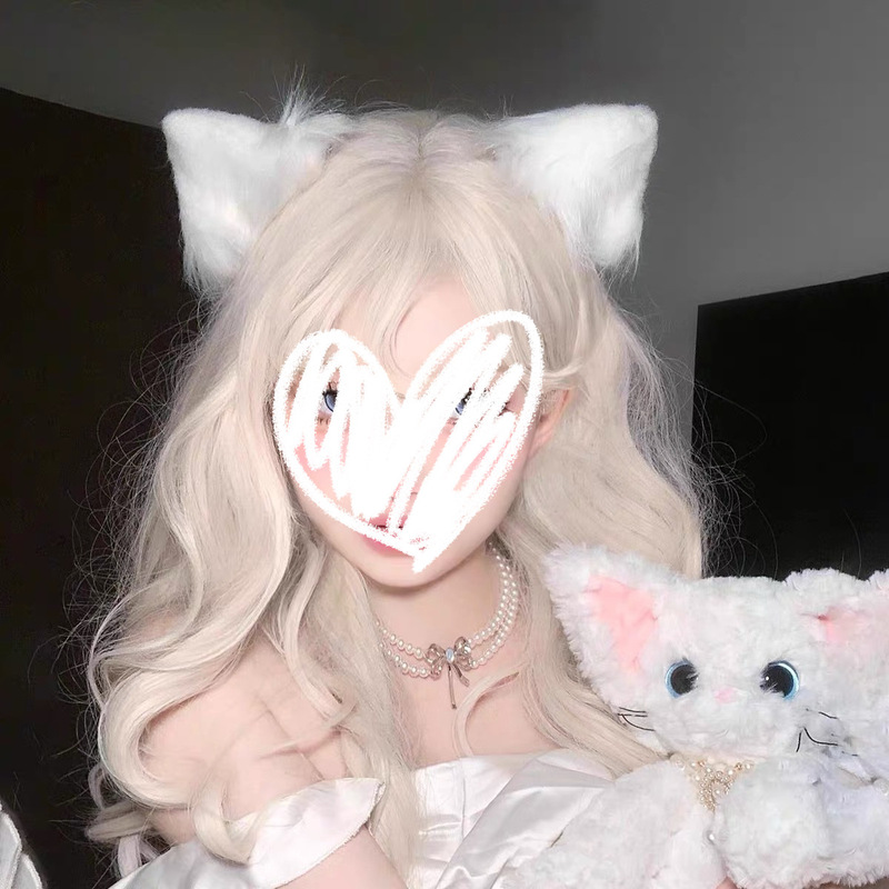 White Plush Cat Ear Headwear Hairpin Women's Cos Christmas Three-dimensional Beast Ear KC Cute Lolita Hair Accessories