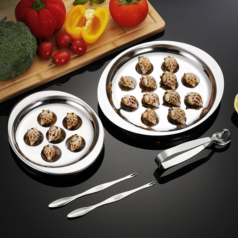 不锈钢田螺盘加厚法国蜗牛碟田螺碟焗烤田螺盘子田螺夹蒸蛋盘菜盘