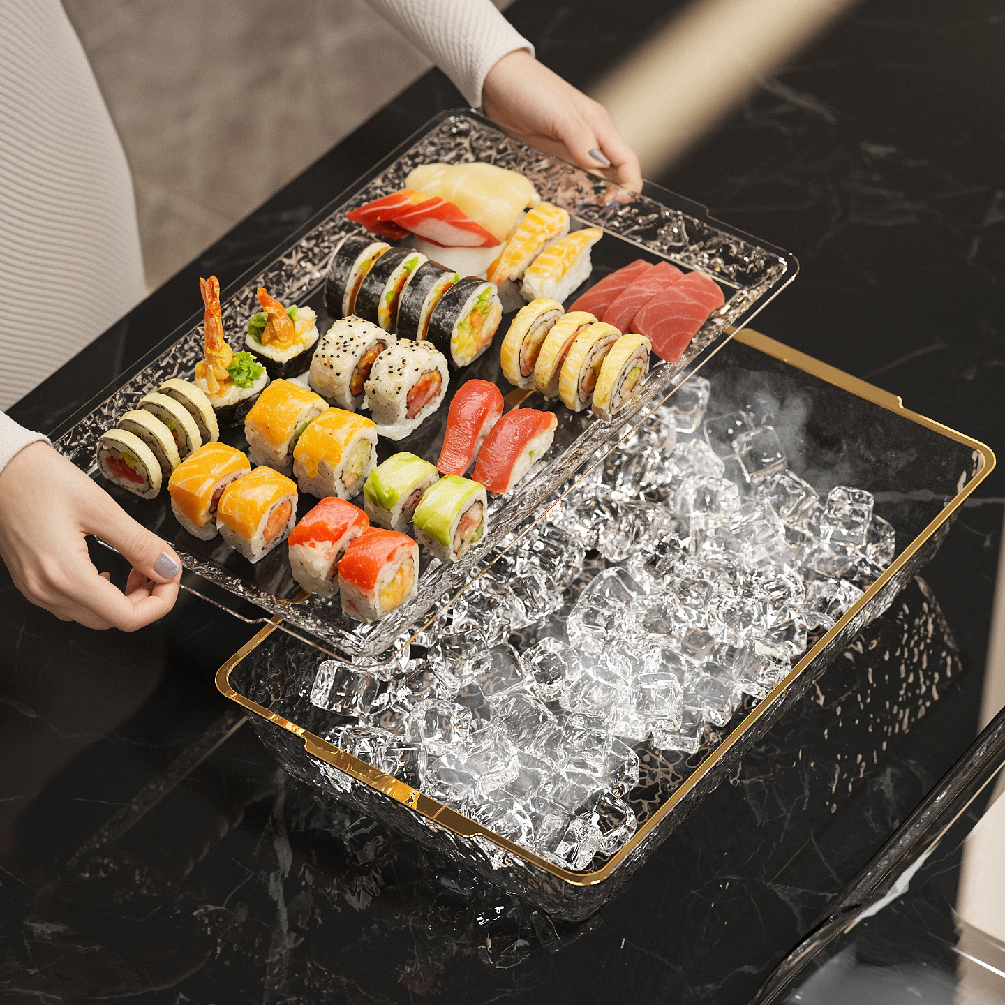 Cross-Border Amazon Ice-Cooling Bowl and Plate Cover Set Fcm, Can Be Frozen, Suitable for Bowls, Cakes, Sushi, Sashimi, Food Preparation Plates, Dust-Proof Cover