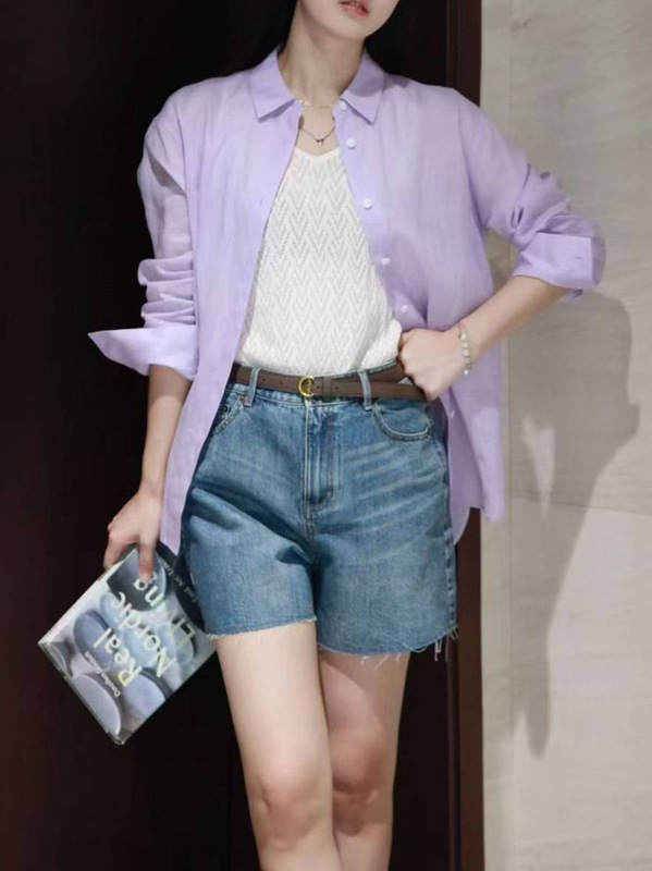 Xiaohe 25 秋の新薄いラミー無地シャツ女性の多用途長袖トップ 1251C2156902|undefined